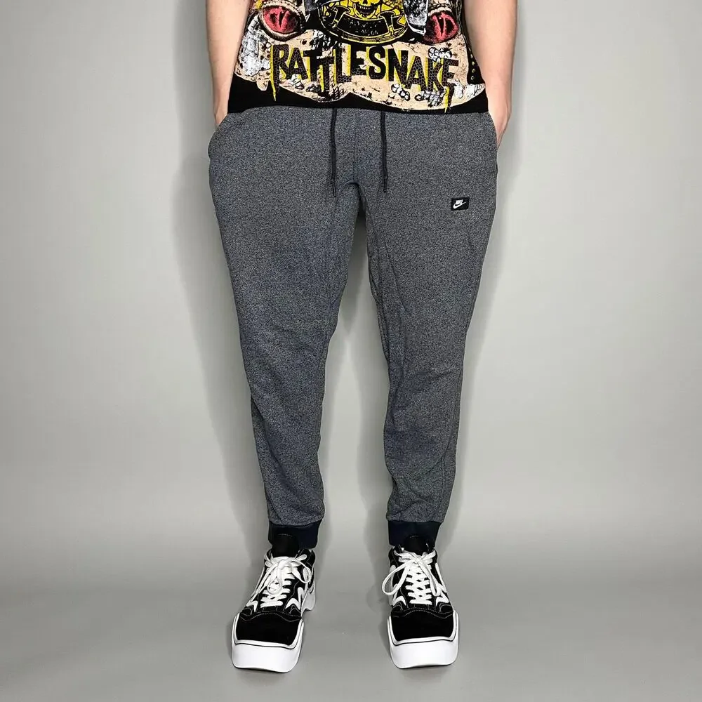 Vintage Y2K Nike Joggers Mens M Grey Cotton Sweatpants Black White Swoosh